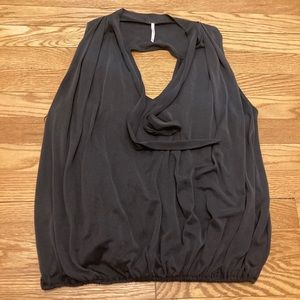 Free People Grey Bubble Elastic Hem Open Back Tank